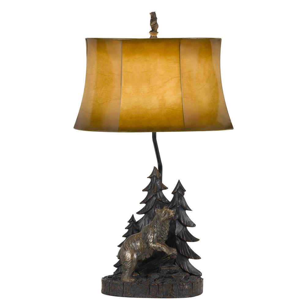 150w 3 Way Forest Resin Table Lamp With Leatherette Shade. Picture 1