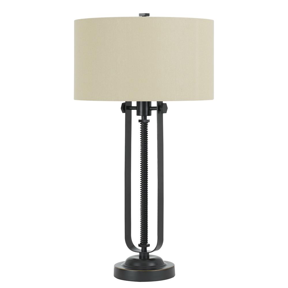150W 3 Way Foggiametal  Table Lamp With Hardback Burlap Shade. Picture 1