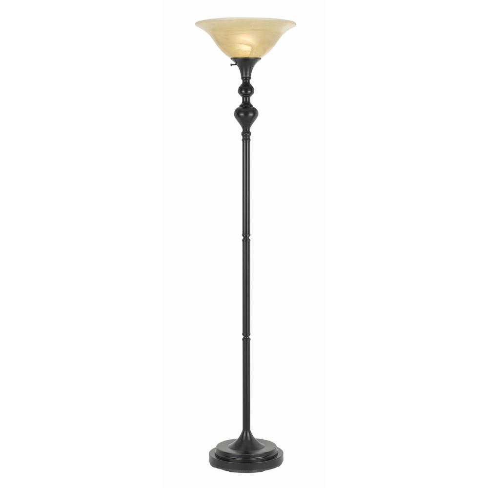 150W 3 Way Alamo Metal Torchiere With Glass Shade. Picture 1