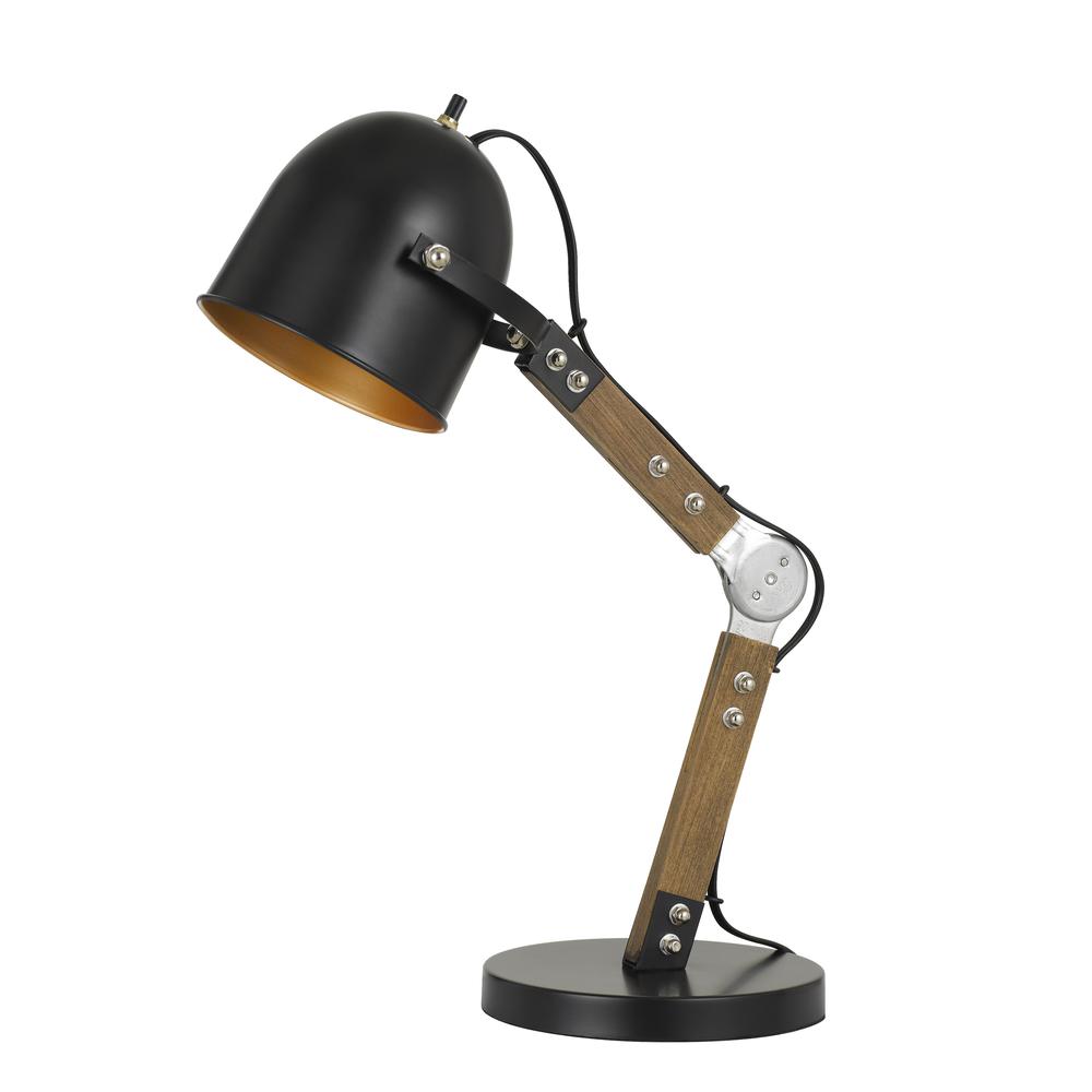 23" Height Metal Desk Lamp in Matte Black/Wood Finish. Picture 1