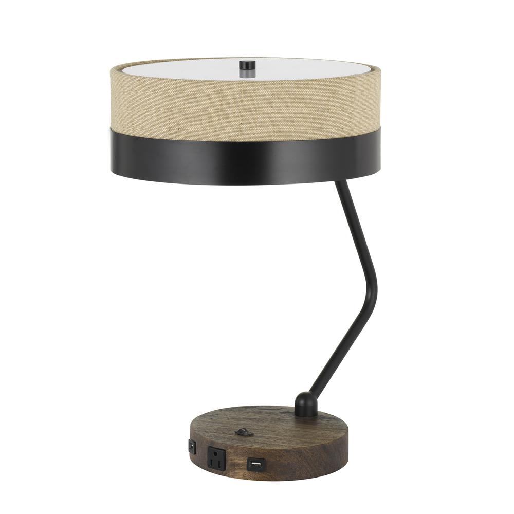 60W x 2 Parson metal/wood desk lamp with metal/fabric shade with 2 USB ports. Picture 1