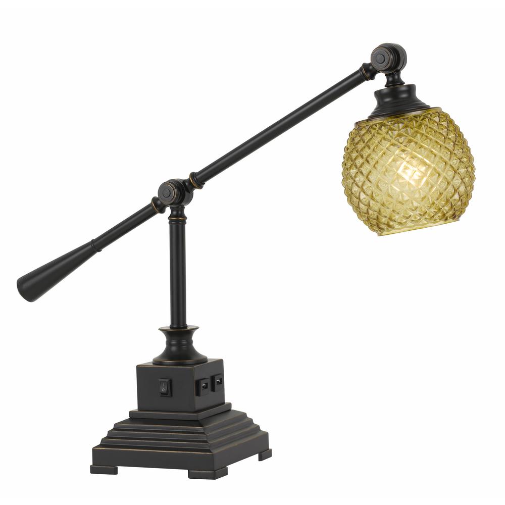 21" Height Metal Desk Lamp with USB in Dark Bronze Finish. Picture 1