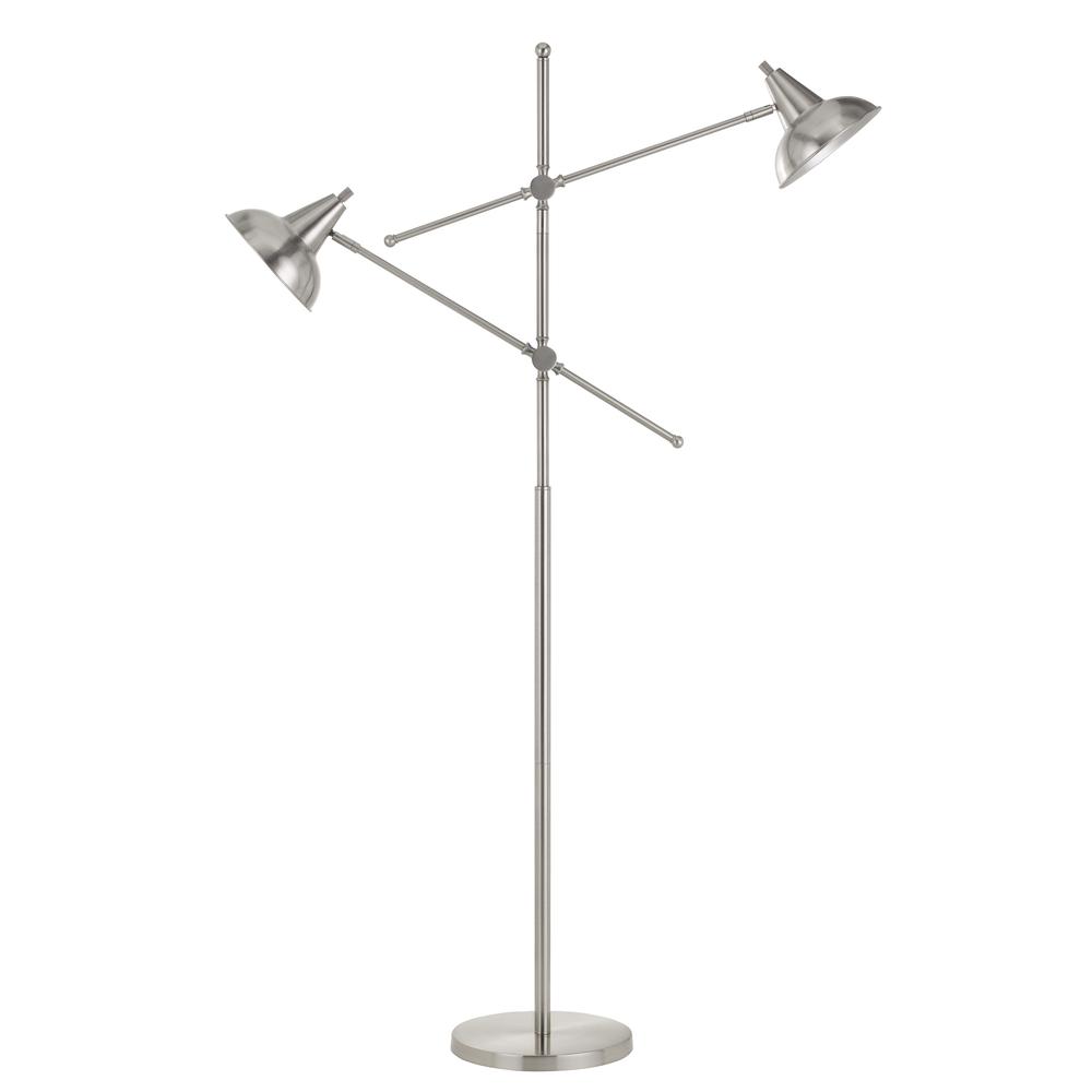 60W X 2 Canterbury Metal Adjustable Floor Lamp 61' Height Metal Floor Lamp in Brushed Steel. Picture 1