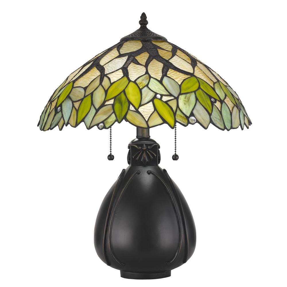 60W X 2 Tiffany Table Lamp 19.25" Height Resin Table Lamp in Tiffany Finish. Picture 1