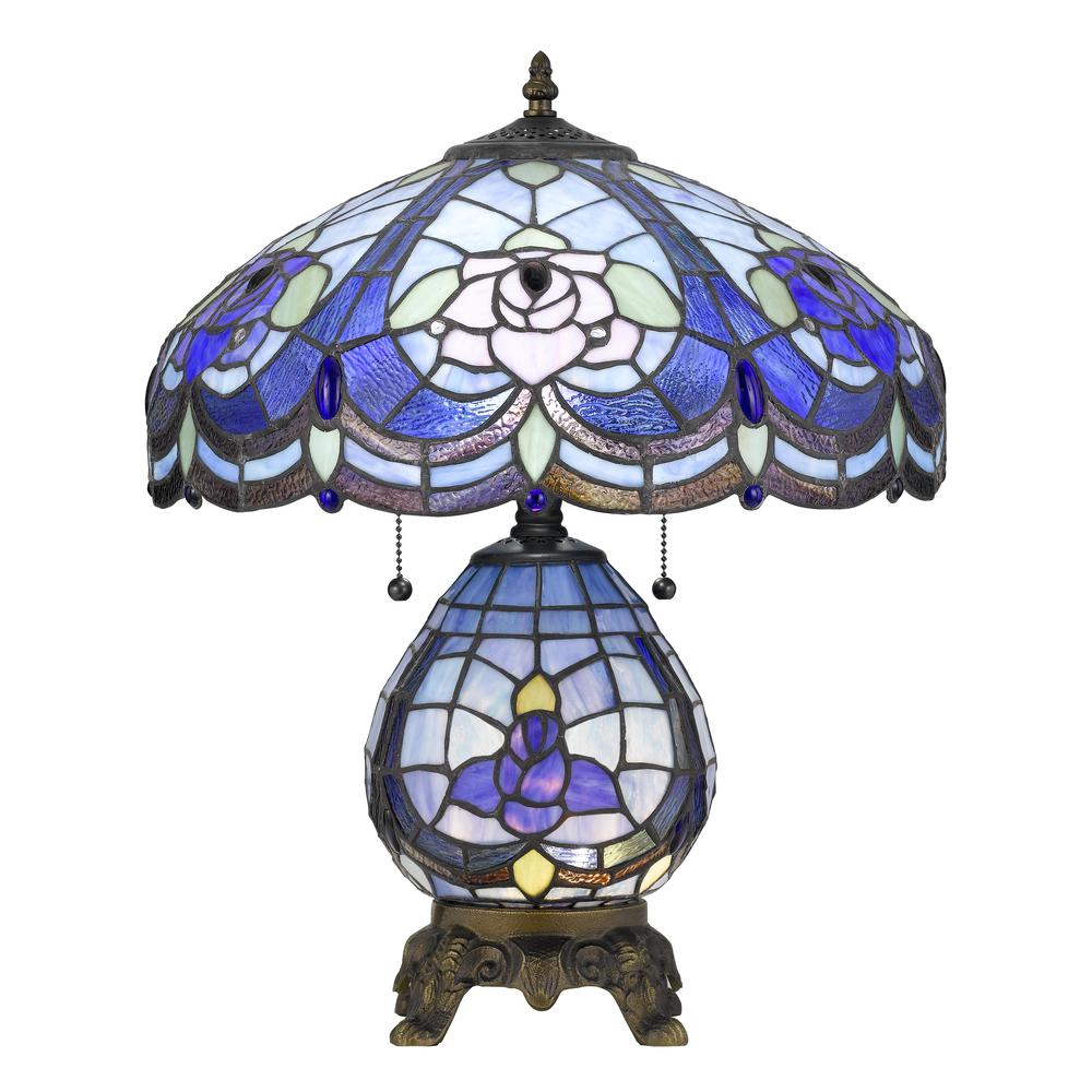 60W X 2 Tiffany Table Lamp With 7W Night Light 19.33" Height Resin Table Lamp in Tiffany Finish. Picture 1