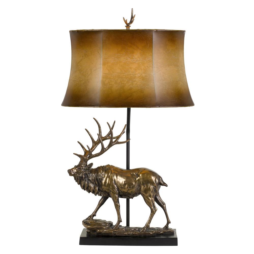 150W 3 Way Deer Resin Table Lamp With Leathrette Shade. Picture 1