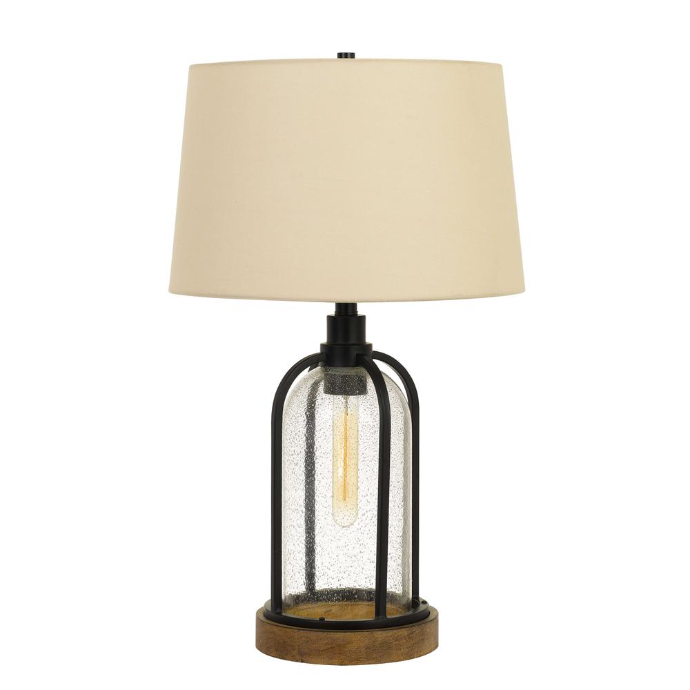100W Ciney Glass/Metal/Pine Wood Table Lamp With 25W Night Light (Edison Bulb included). Picture 1