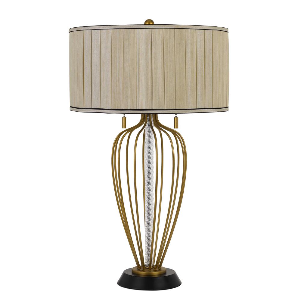 Laval 60W X 2 Metal Table Lamp With Pleated Softback Fabric Shade And Pull Chain Switch. Picture 1