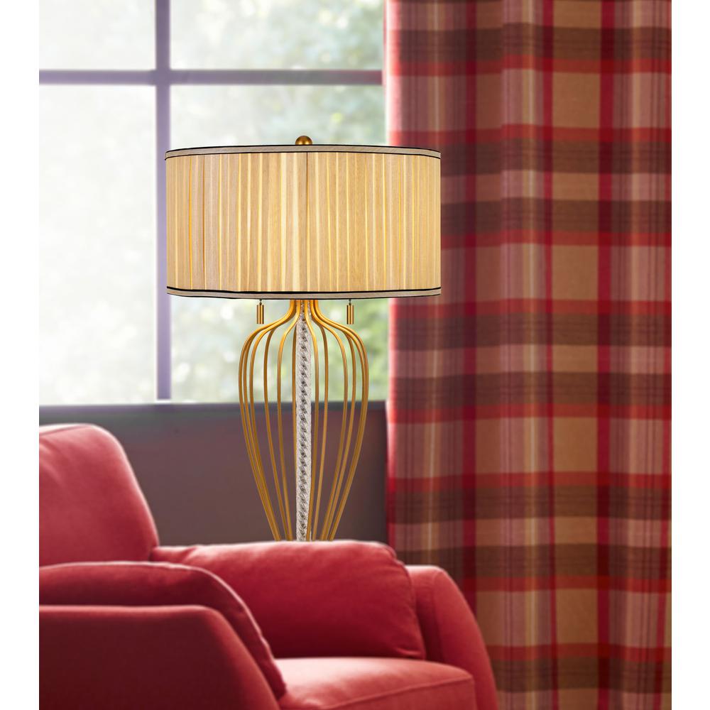 Laval 60W X 2 Metal Table Lamp With Pleated Softback Fabric Shade And Pull Chain Switch. Picture 2