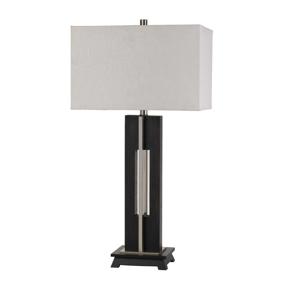 Glenview Metal/Wood Table Lamp With Rectangular Fabric Shade. Picture 1
