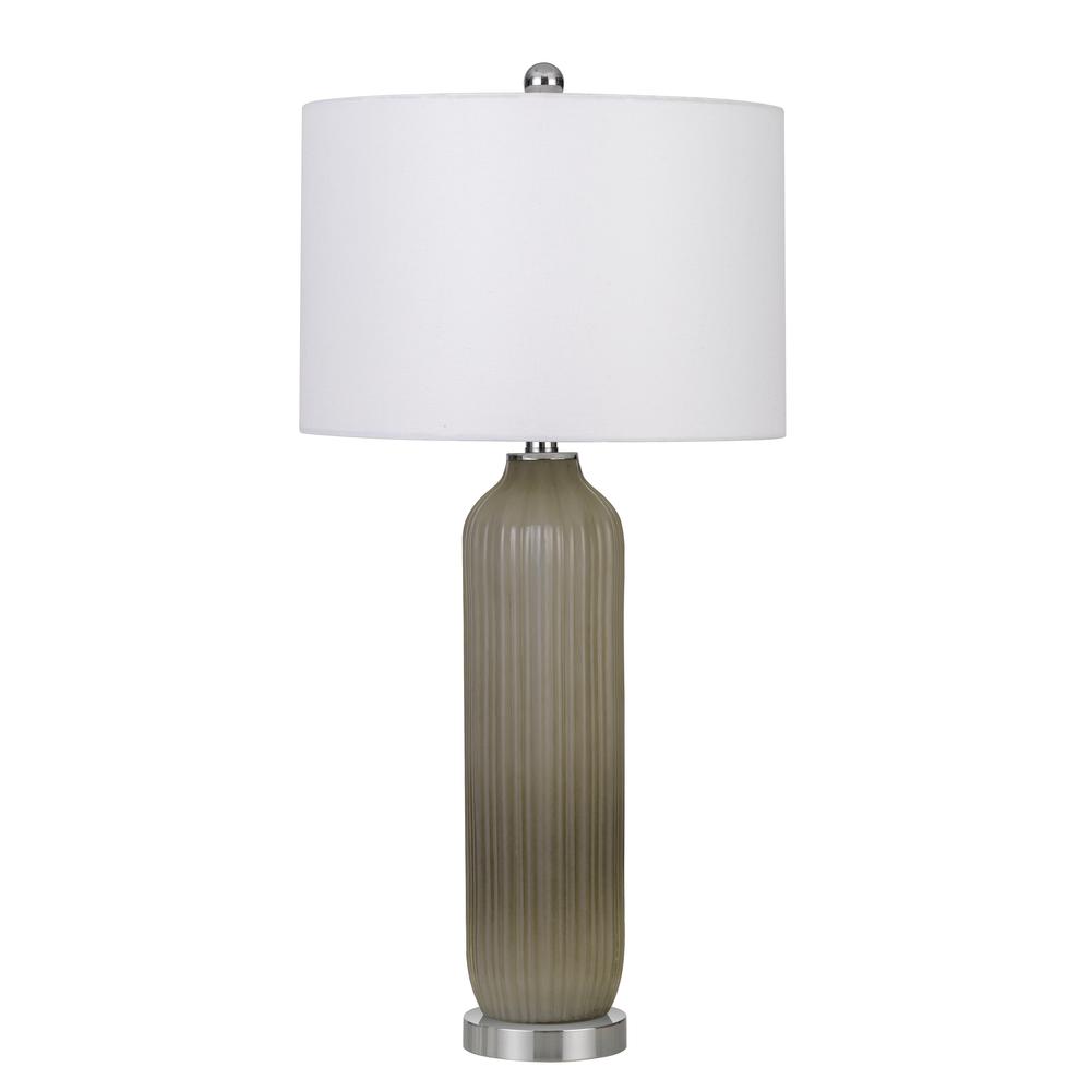 150W Catalina Glass Table Lamp With Drum Hardback Fabric Shade. The main picture.