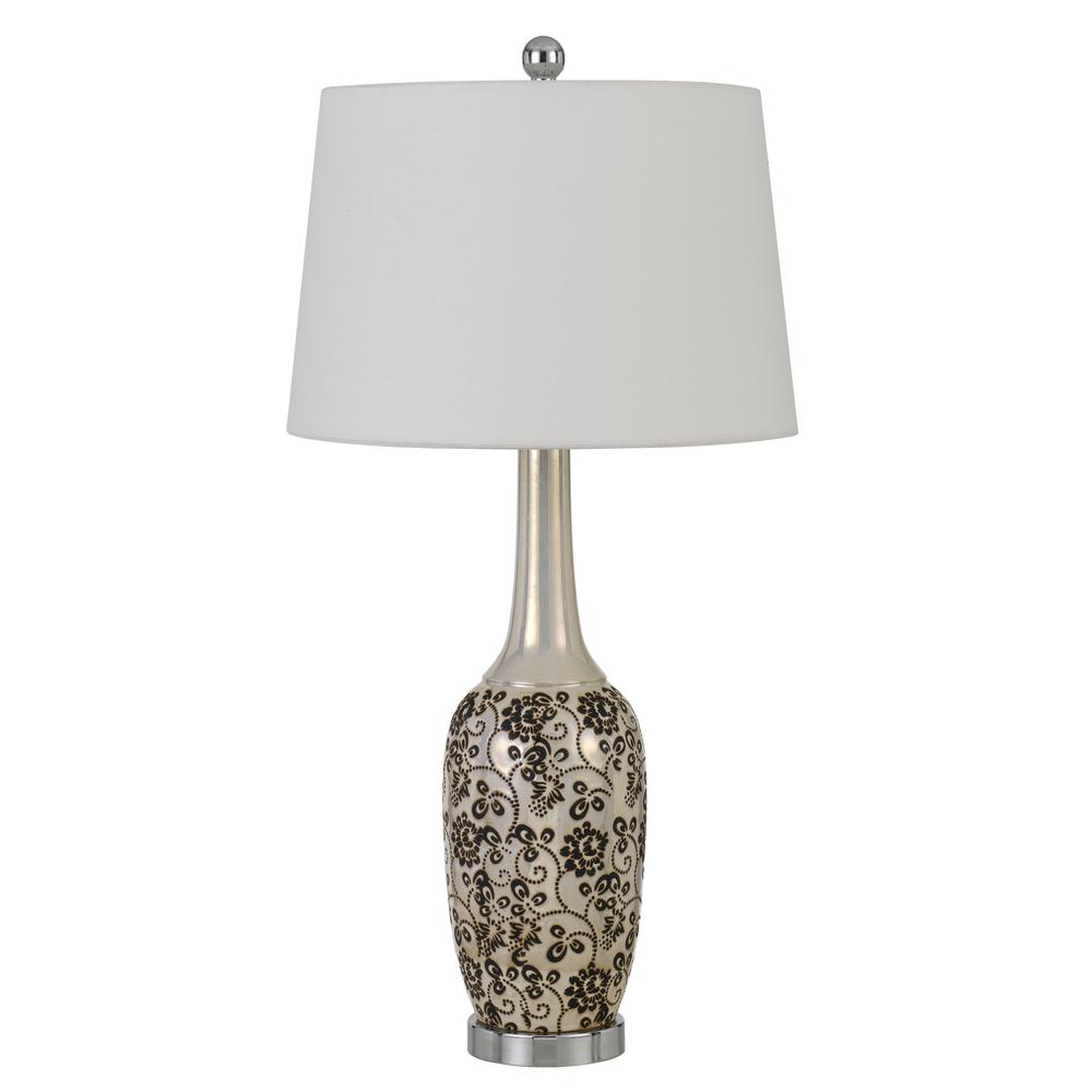 150W Paxton Ceramic Table Lamp With Leaf Design And Taper Drum Hardback Fabric Shade (Priced And Sold As Pairs). Picture 1