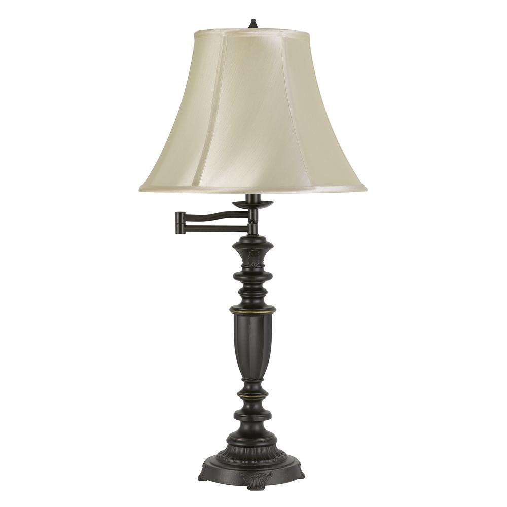 150W 3 Way Mayo Aluminum Casted Swing Arm Table Lamp With Softback Faux Silk Shade. Picture 1