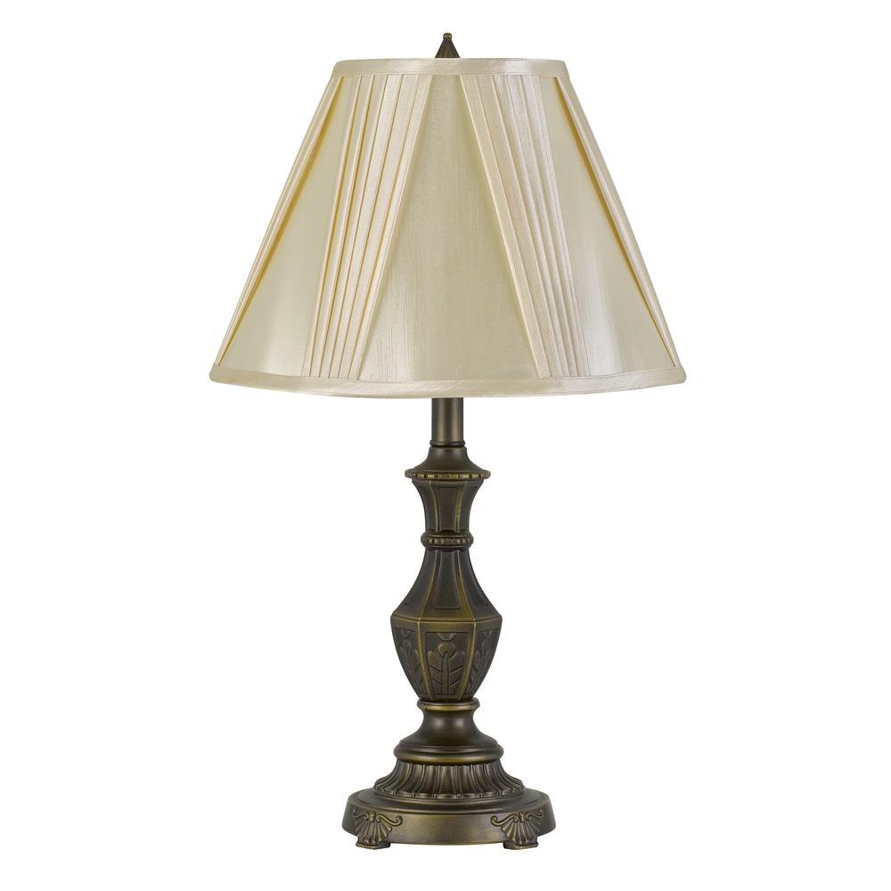100W Cory Aluminum Casted Table Lamp With Softback Fan Pleated Faux Silk Shade. Picture 1