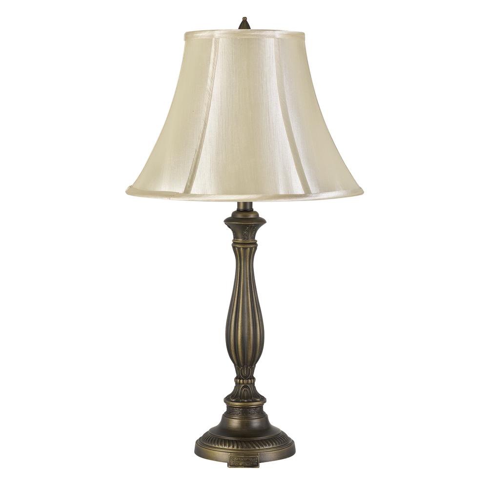 150W 3 Way Meath Aluminum Casted Table Lamp With Softback Faux Silk Shade. Picture 1