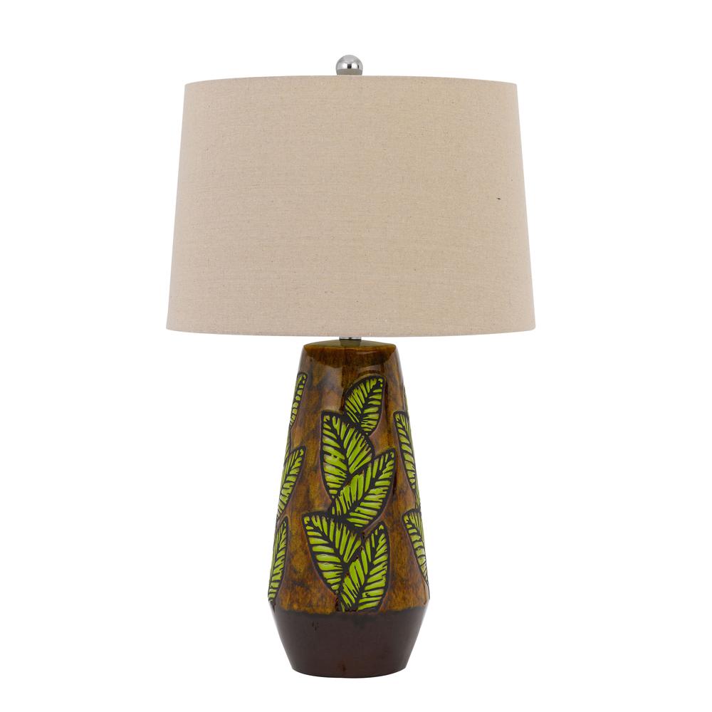 150W 3 way Hanson ceramic table lamp with hardback taper linen drum shade, Cocoa. Picture 1