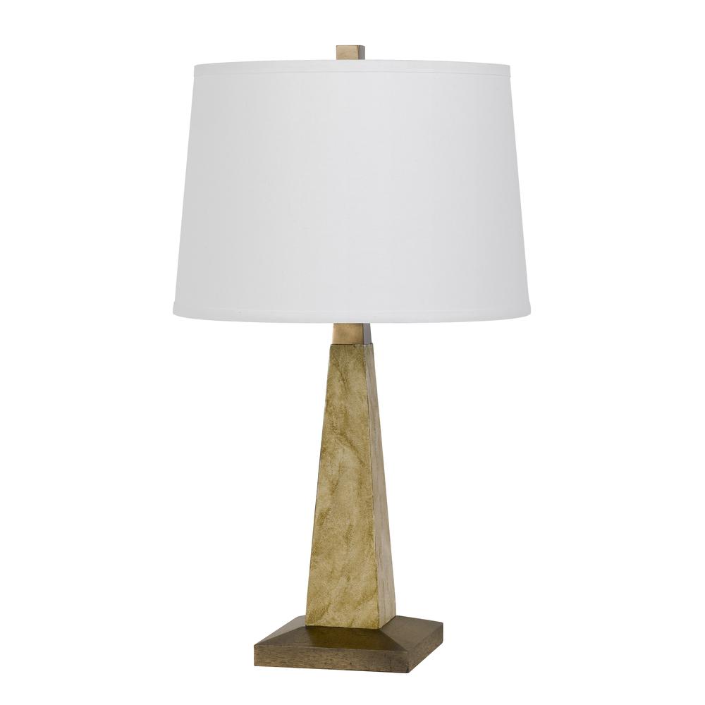 150W 3 way Ravenna resin pyramid design table lamp with hardback taper fabric drum shade, Earth. Picture 1