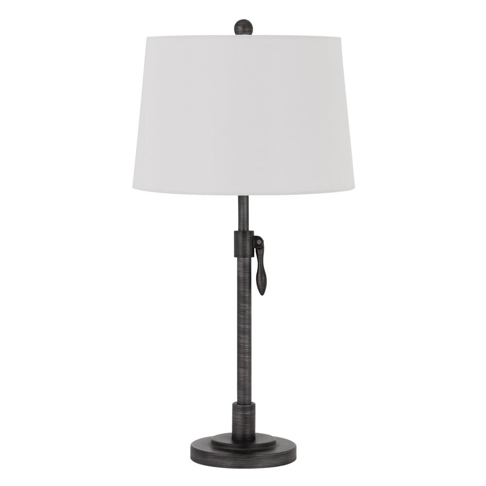 150W 3 way Riverwood adjustable metal table lamp with hardback taper fabric drum shade, Antique Silver. Picture 1