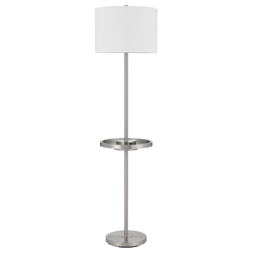 Crofton metal floor lamp with metal tray table and 2 USB charging ports and a weight base. Picture 1