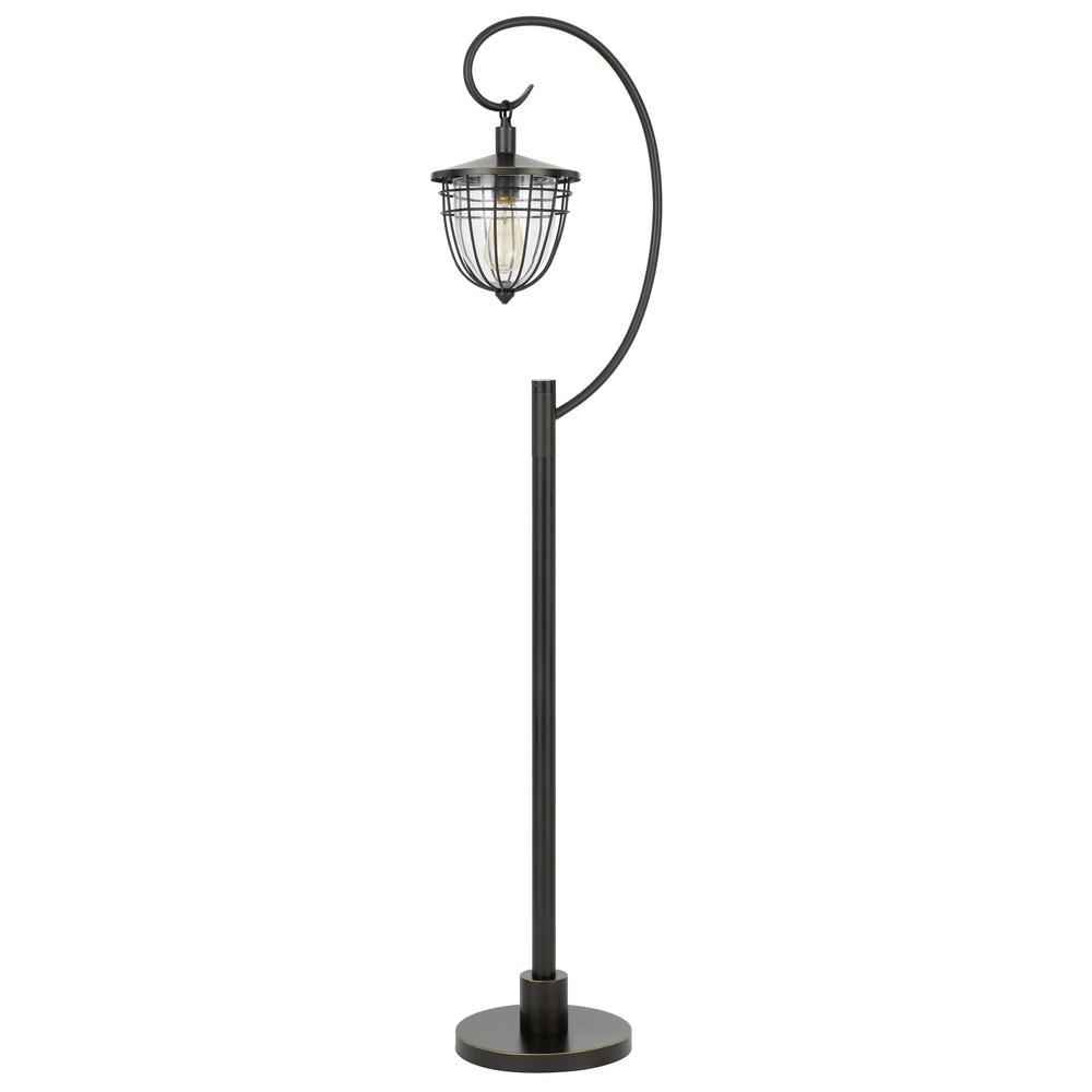 60W Alma metal/glass downbridge lantern style floor lamp (Edison bulb included), Dark Bronze. Picture 1