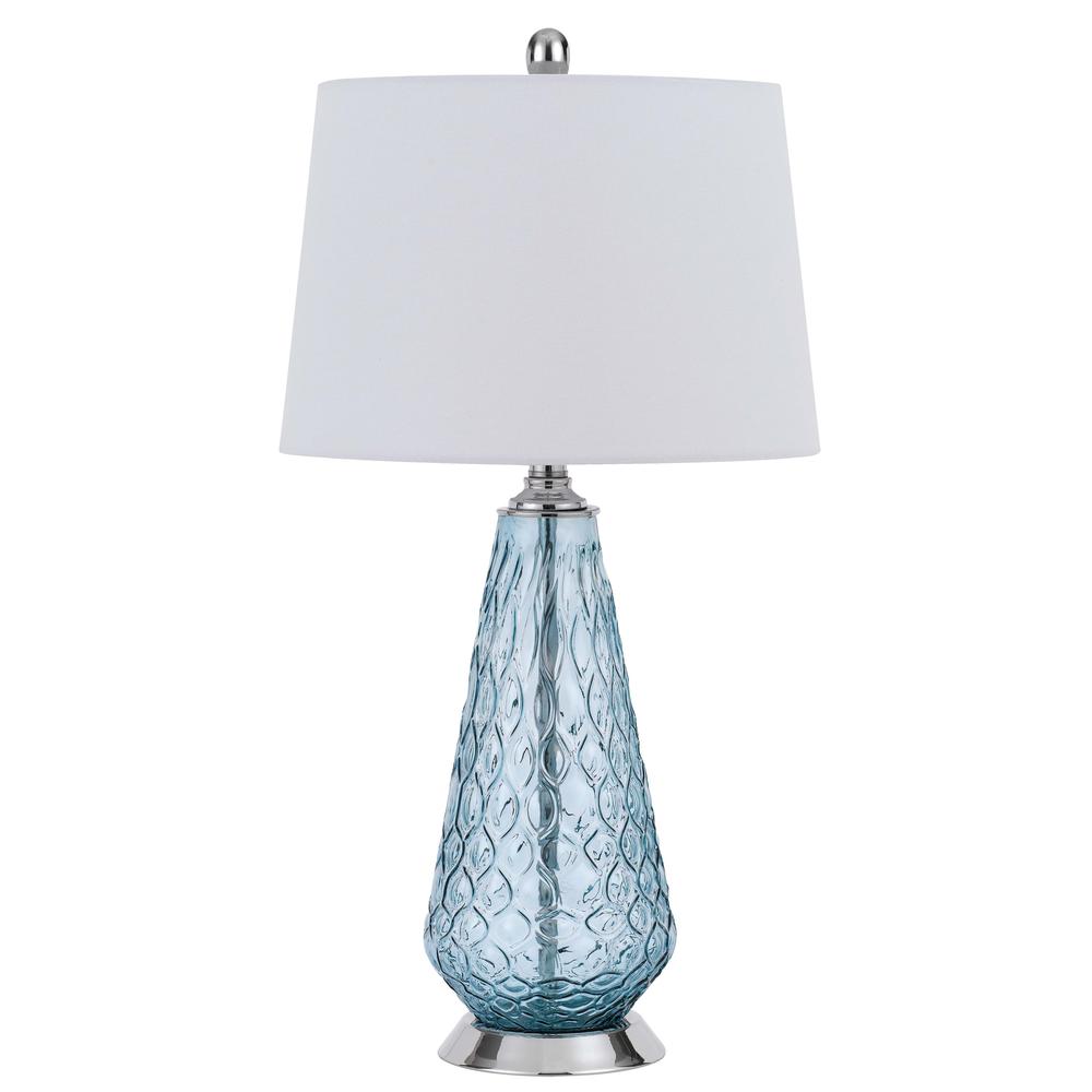 150W 3 way Mayfield glass table lamp with hardback taper drum fabric shade. Picture 1