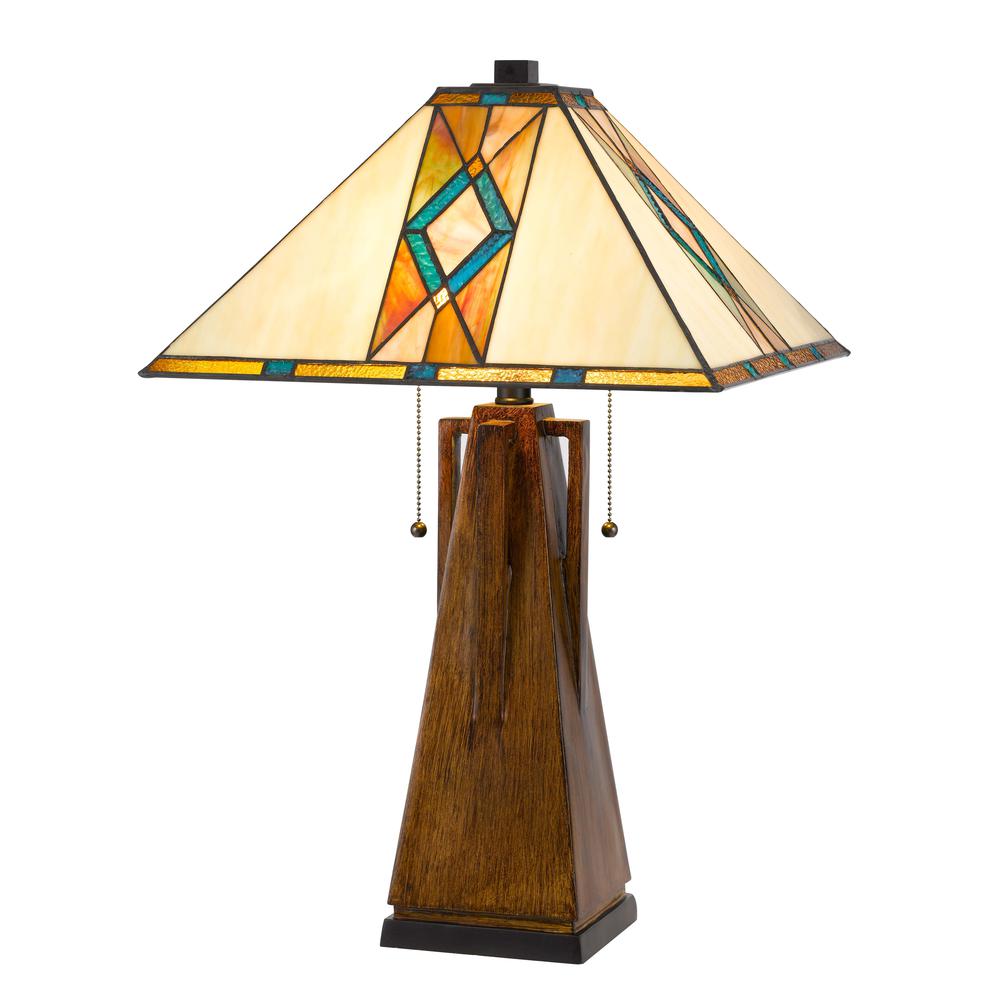 60W x 2 Tiffany table lamp w/ pull chain switch with resin lamp body. Picture 1