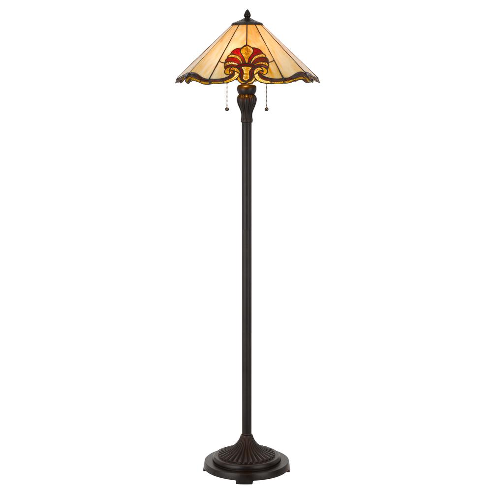 60W x 2 Tiffany table lamp with pull chain switch with metal and resin lamp body. Picture 1