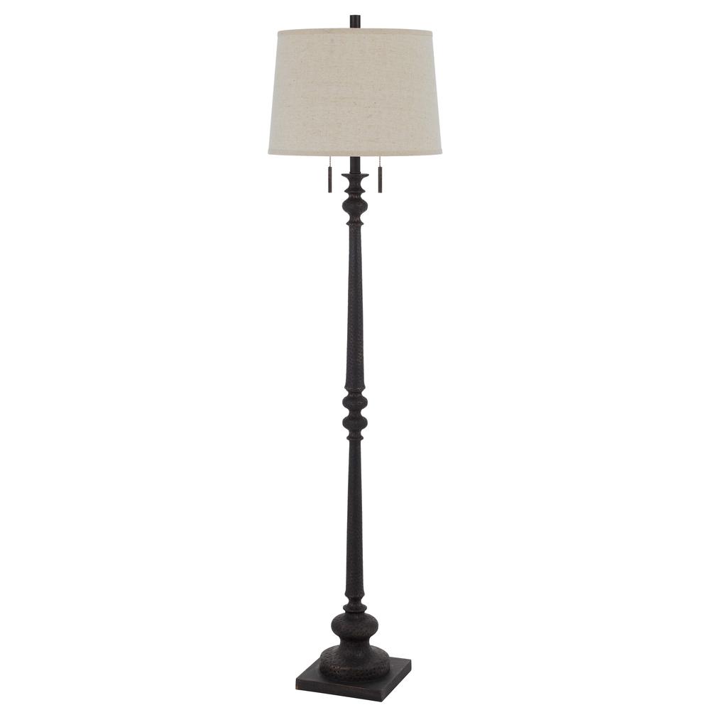 60W x 2 Torrington resin floor lamp with pull chain switch and hardback linen shade. Picture 1