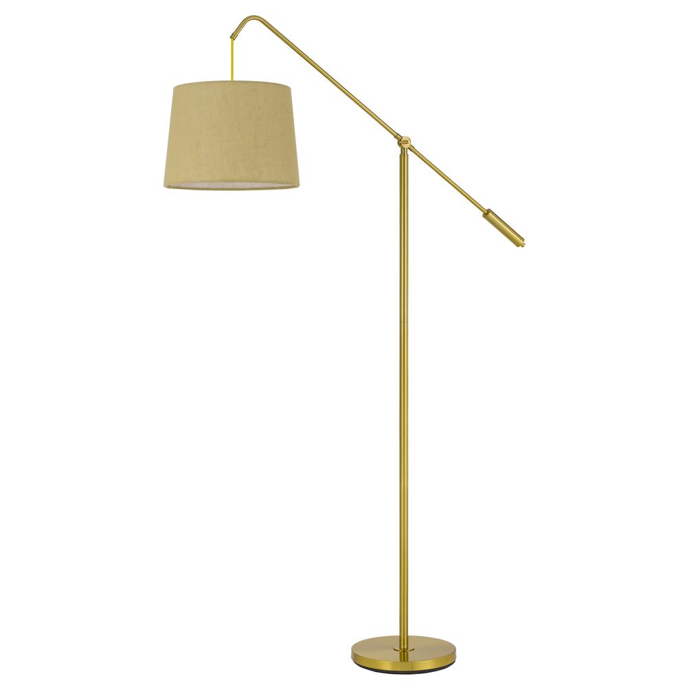 Fishing Rod adjustable metal floor lamp with burlap shade, Antique Brass. Picture 1