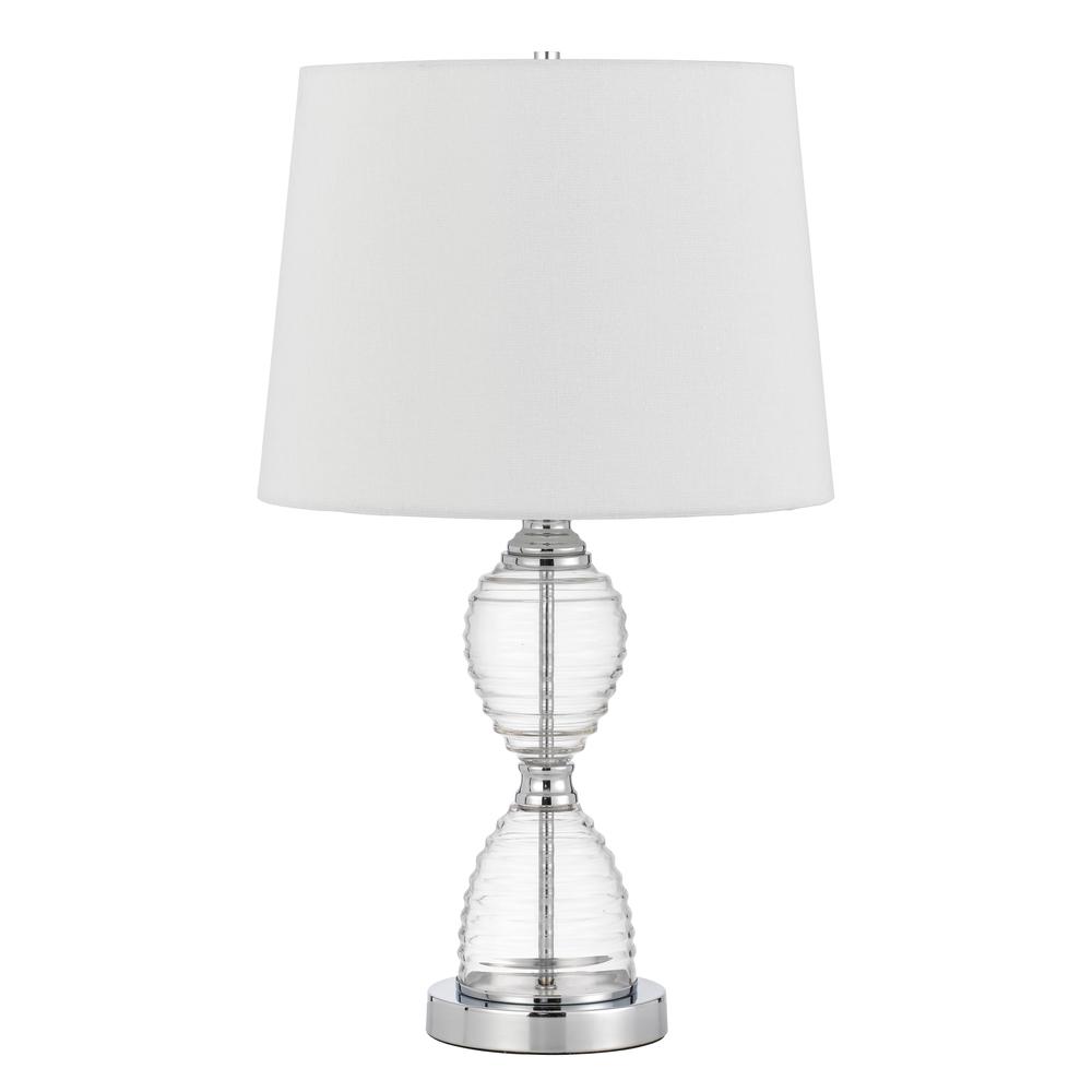 Eden glass table lamp with taper drum hardback shade. Picture 1