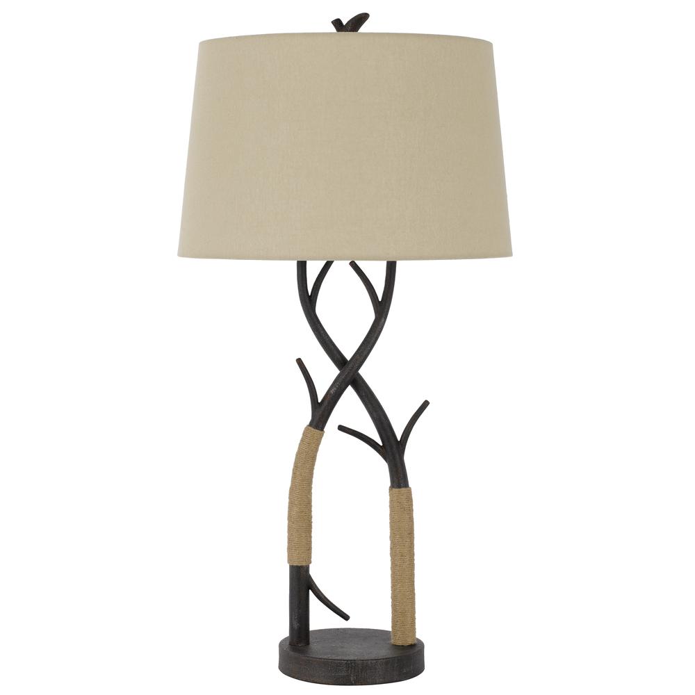 Pecos metal tree branch table lamp with wrapped ropes , linen shade. Picture 1