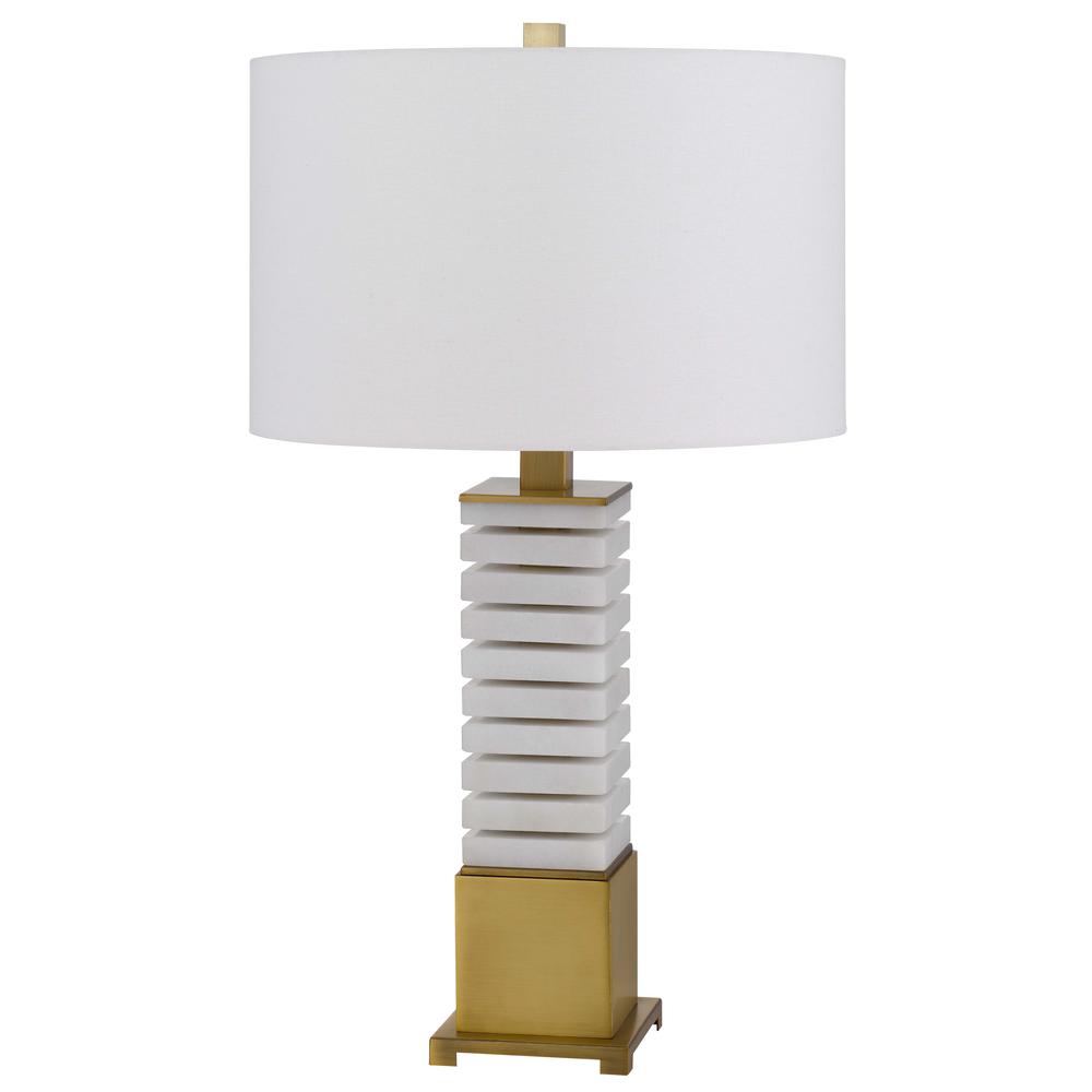 150W 3 way Cranbourne metal/marble table lamp with drum hardback fabric shade. Picture 1