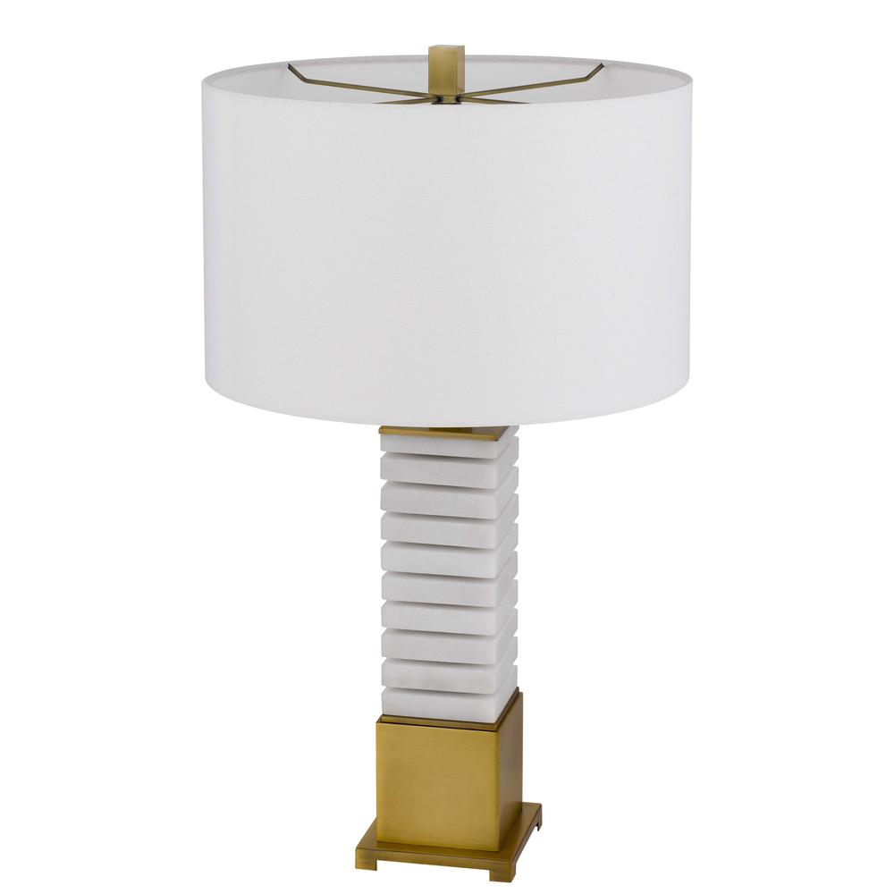 150W 3 way Cranbourne metal/marble table lamp with drum hardback fabric shade. Picture 3