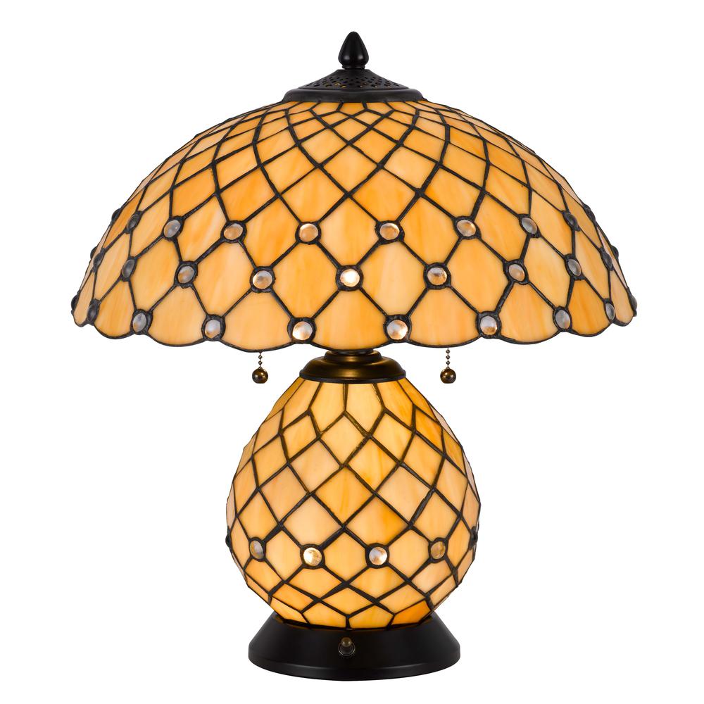60W x 2 Valetta tiffany table lamp with 2W integrated LED night light. Picture 1