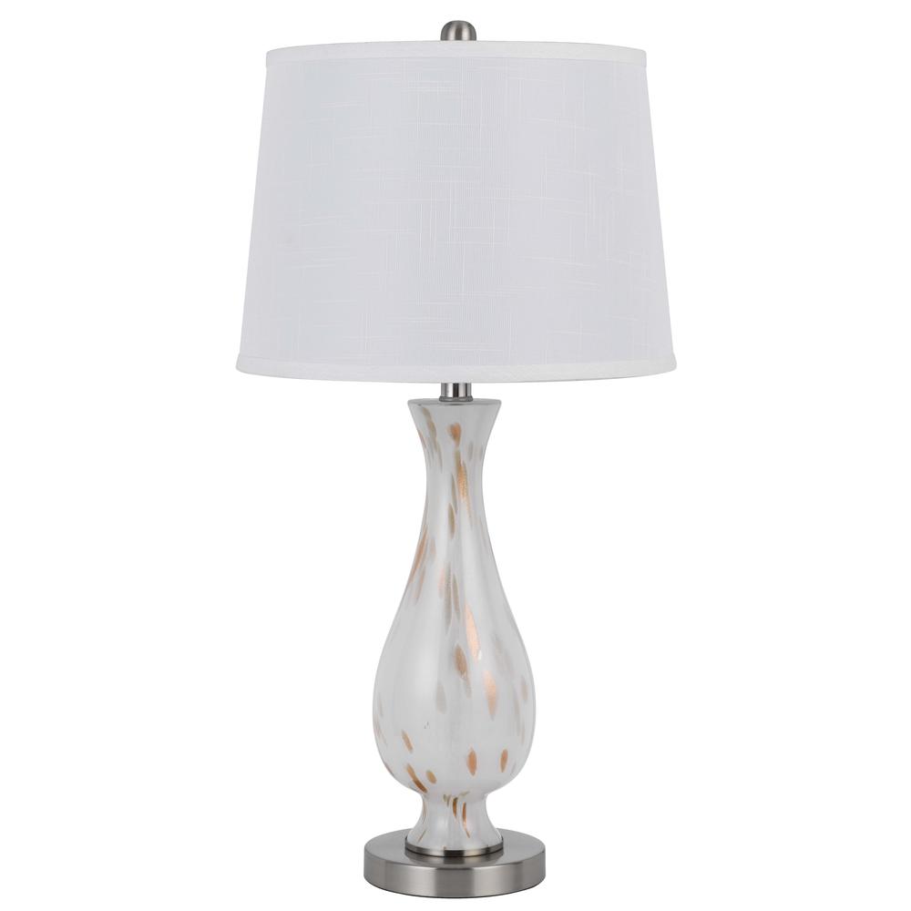 150W 3 way Abinger glass table lamp with hardback fabric shade (sold in pairs). Picture 1
