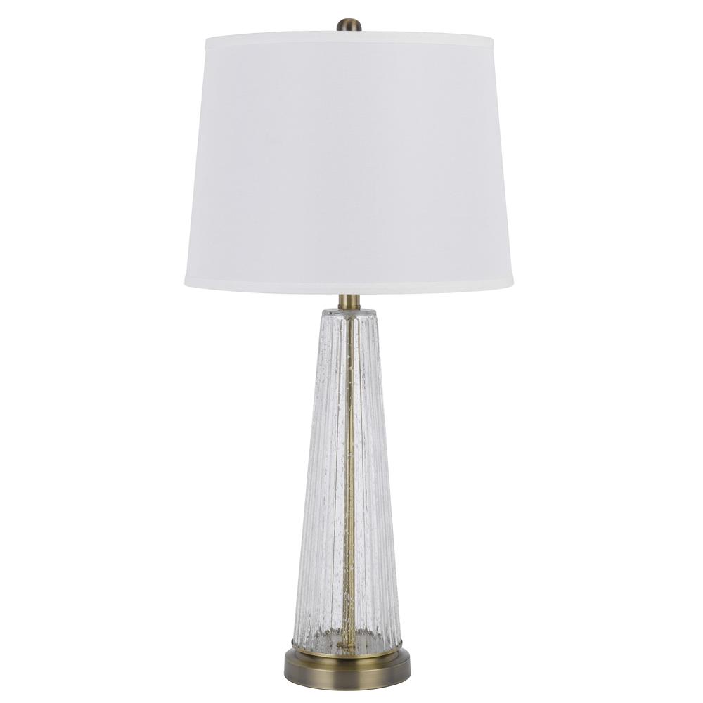 150W 3 way Huxley glass table lamp with hardback fabric shade (sold in pairs). Picture 1
