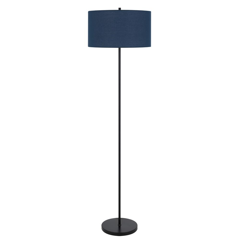 150W 3 wayt Cromwell metal floor lamp with navy blue linen shade. Picture 1