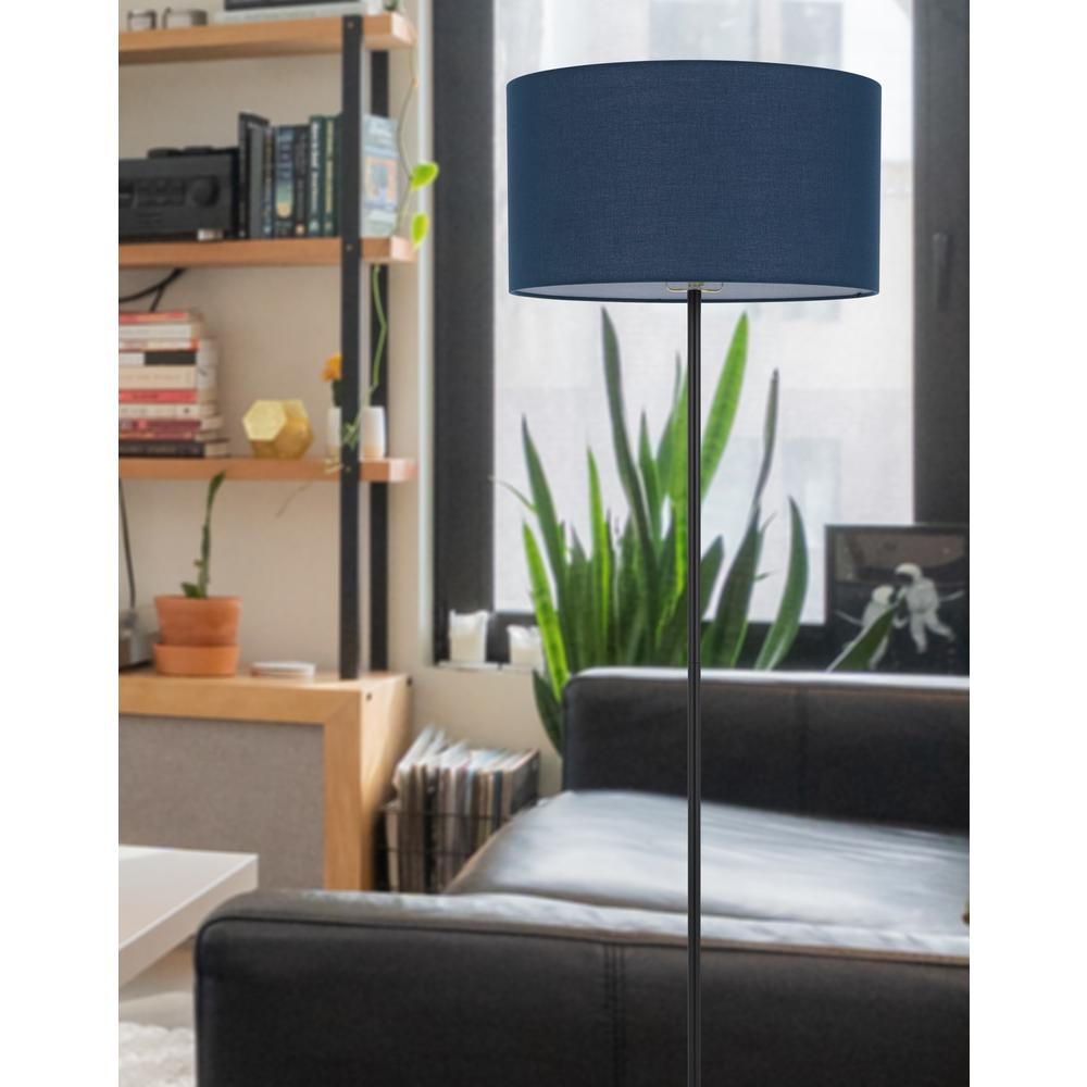 150W 3 wayt Cromwell metal floor lamp with navy blue linen shade. Picture 3