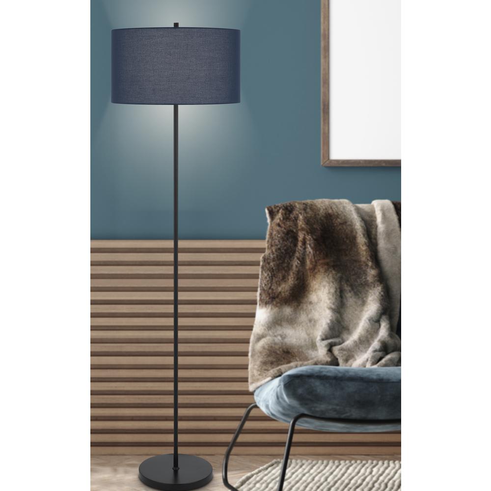 150W 3 wayt Cromwell metal floor lamp with navy blue linen shade. Picture 5