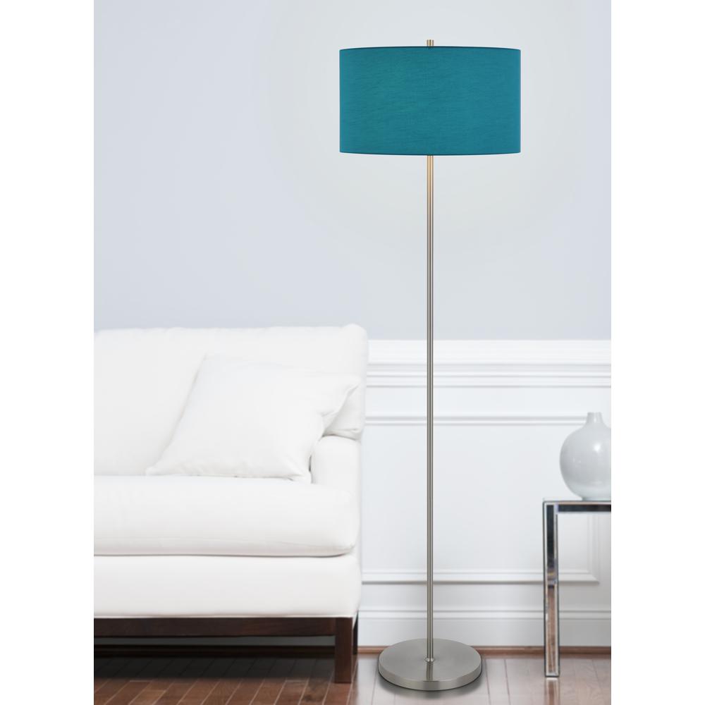 150W 3 wayt Cromwell metal floor lamp with aqua blue linen shade. Picture 4
