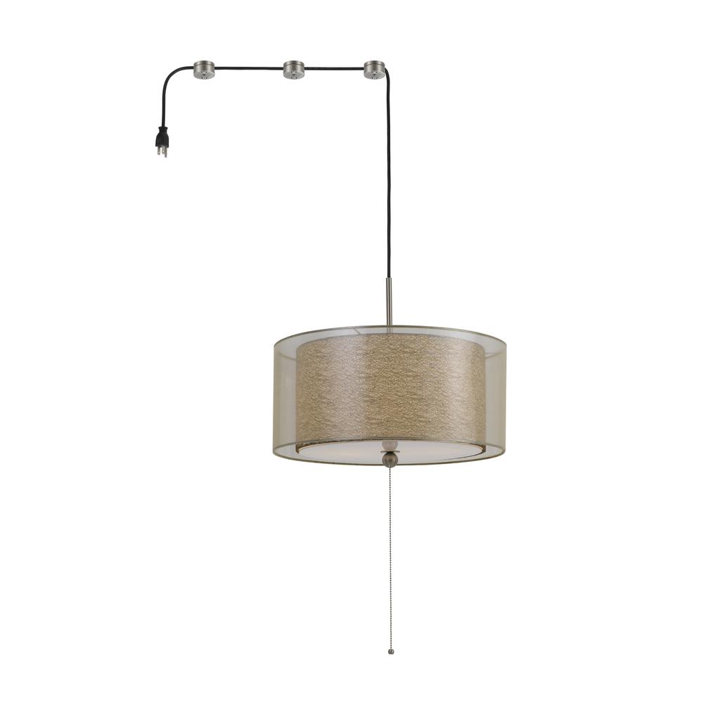 60W X 2 Swag Drum Pendant Fixture With 15Ft Cord With Plug And 3 Cord Hangers. Picture 1