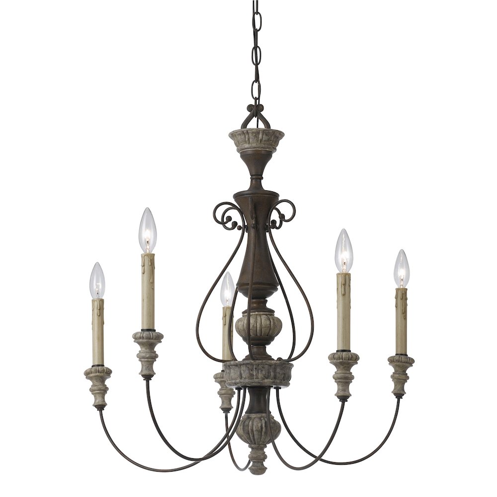 27" Inch Five Light Chandelier in Dapple Gray Rust. The main picture.