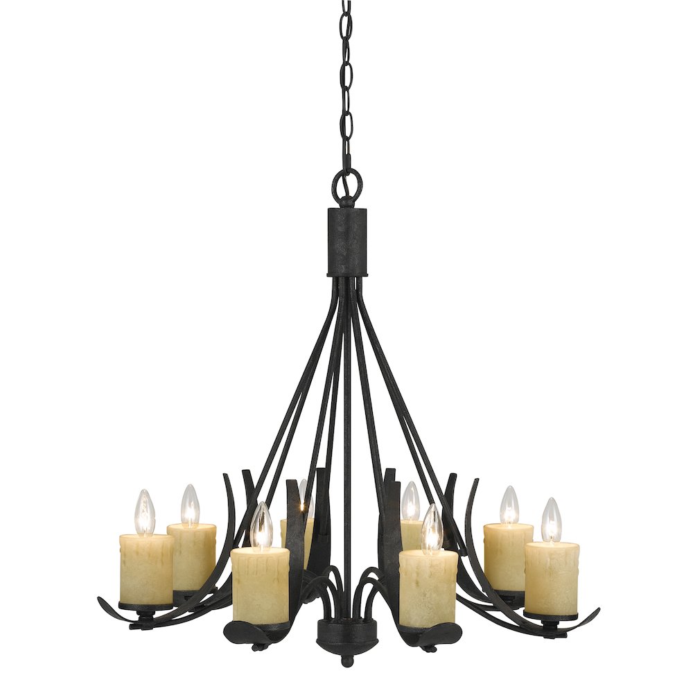 28" Inch Tall Metal Chandelier in Black Smith Finish. Picture 1