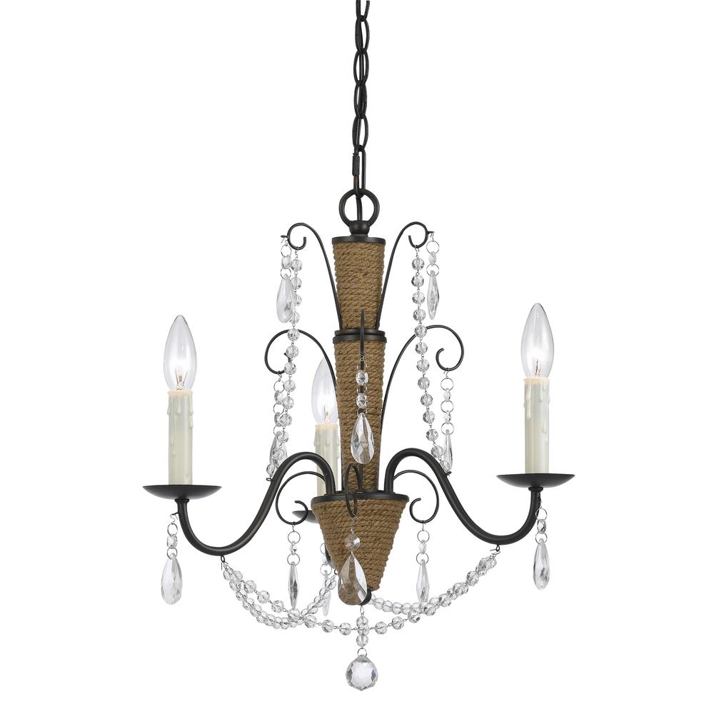 24.25" Inch Tall Metal and Cyrstal Chandelier in Rattan and Crystal Finish. The main picture.