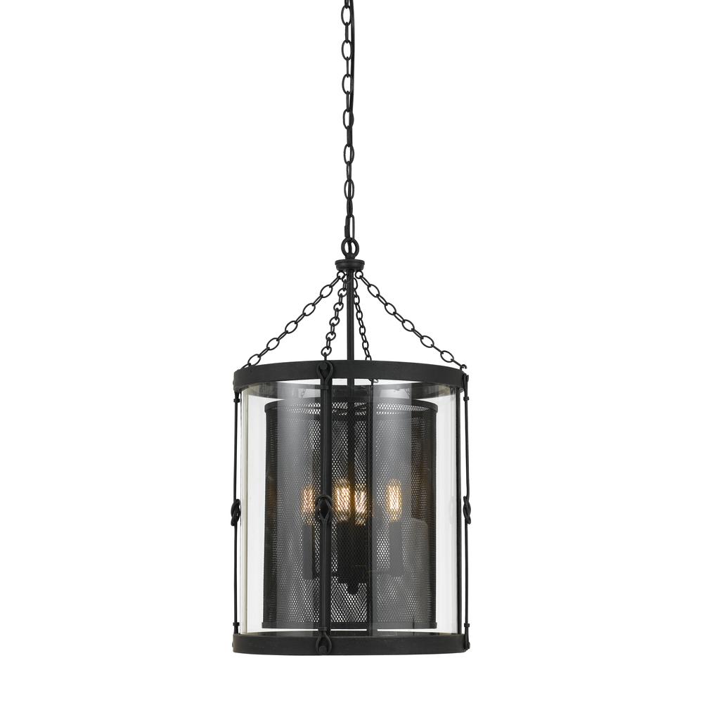 28.5" Inch Glass and Steel Chandelier in Black Smith Finish. The main picture.