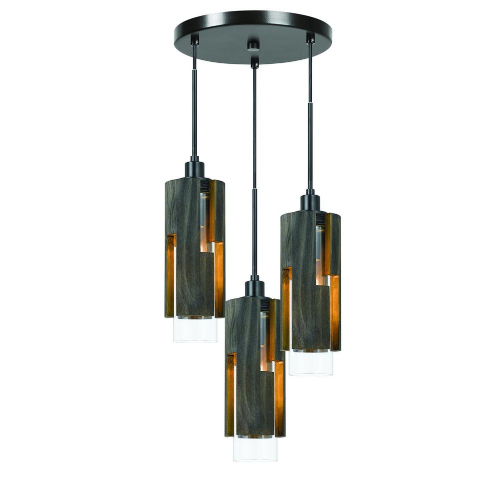 60W X 3 Reggio Wood Pendant Glass Fixture (Edison Bulbs Not Included). The main picture.