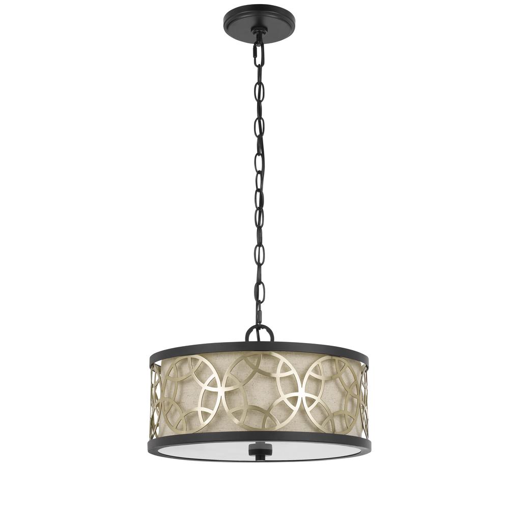 14.5" Height 2 in 1 Metal Pendant Chandelier in Black with Antique Brass Accents. Picture 1