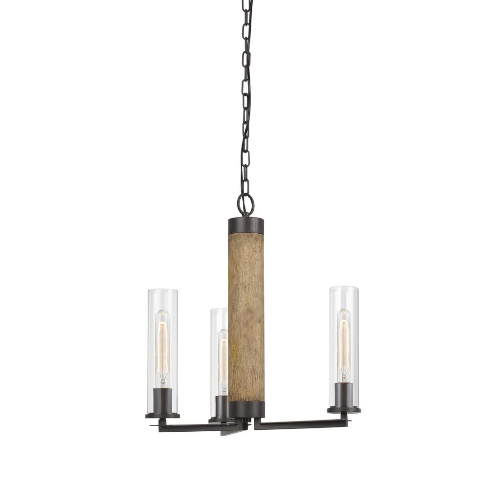 21" Height Metal and Wood Chandelier Fixture in Black/Wood Finish. The main picture.