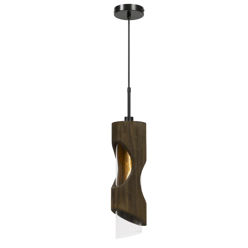 60W Zamora Wood Pendant With Clear Glass Shade (Edison Bulb Not Included). Picture 1