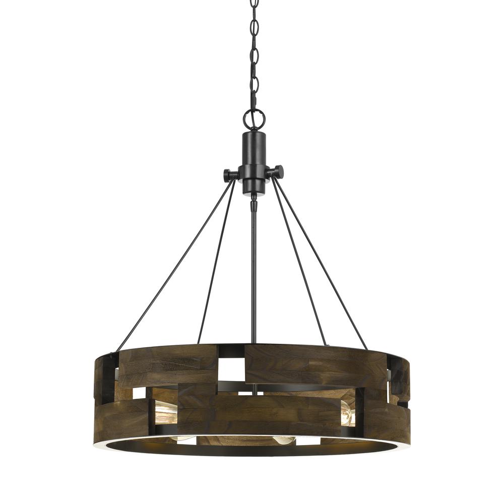 60W X 6 Bradford Metal And Wood Chandelier (Edison Bulbs Not Included). Picture 1